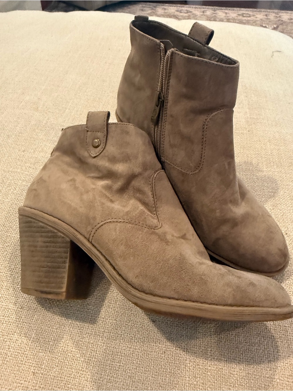 Women's Taupe Suede Block Heel Ankle Boots